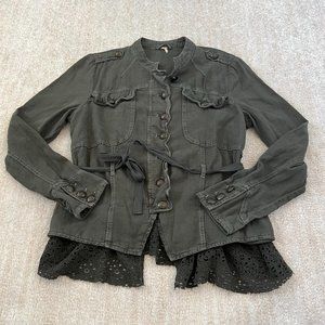 Free People Emilia Belted Military Jacket Green M